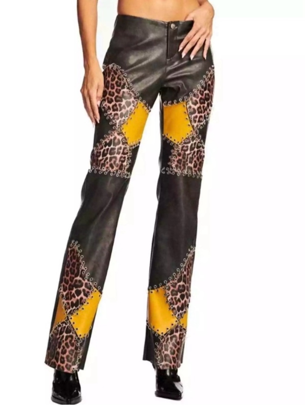 NWT I.AM.GIA Amira Faux Leather Animal Print Patch Pants